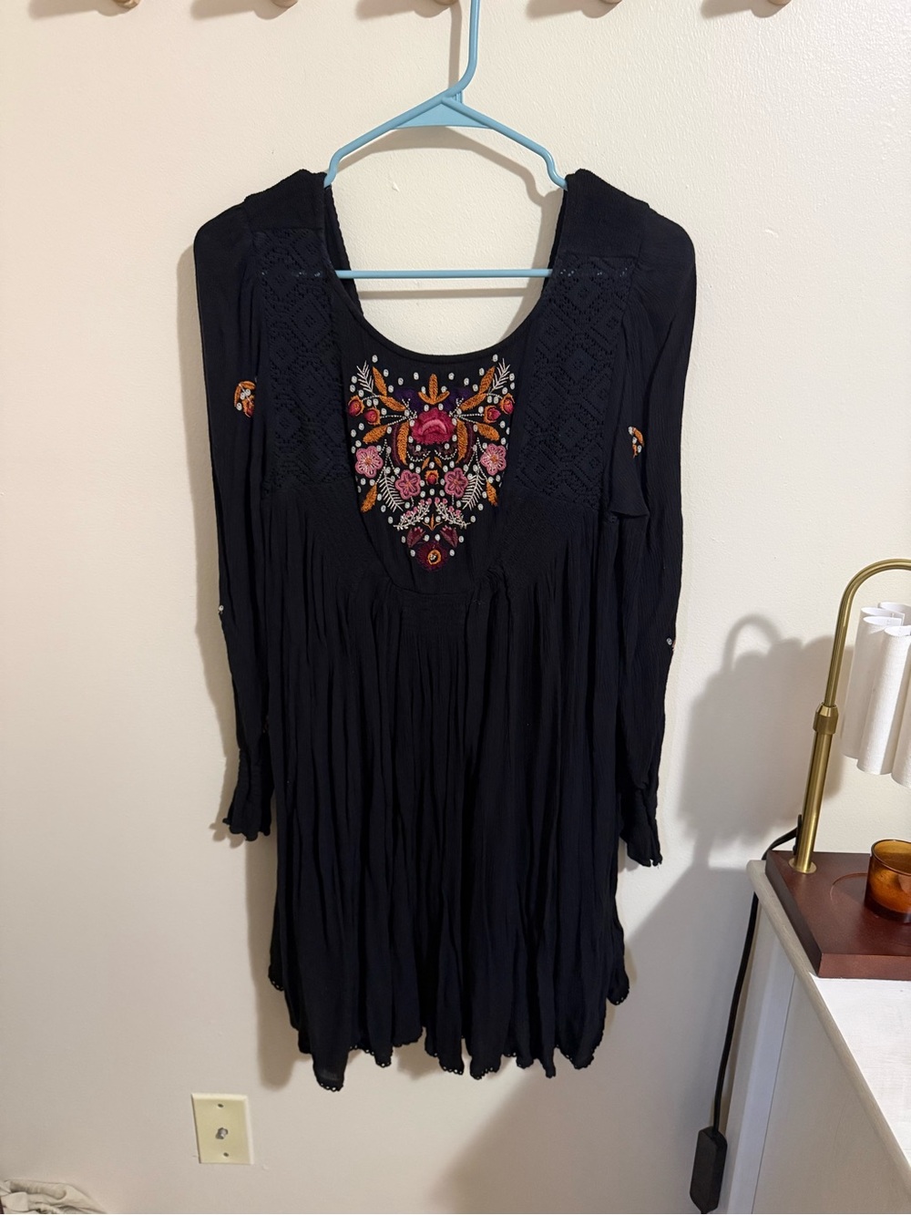 Free People Black Dress with Multicolor Floral Embroidery